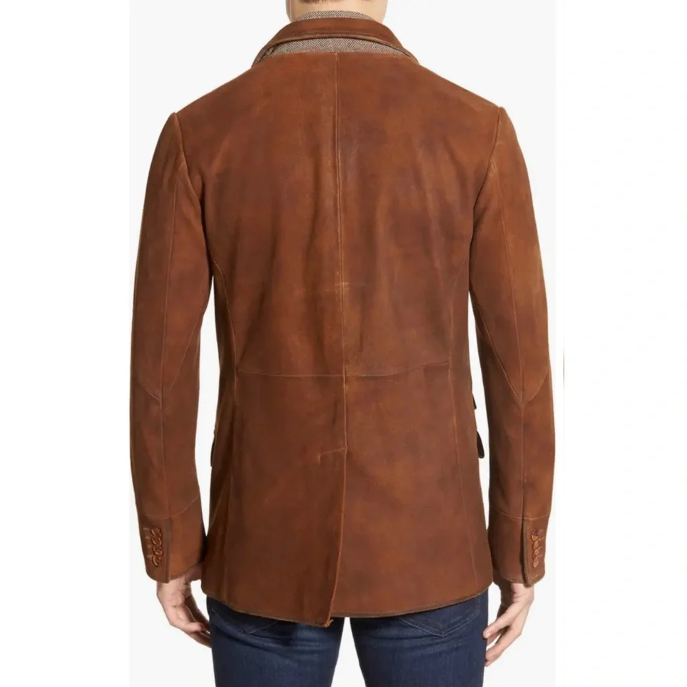 SOLD! FLYNT Distressed Leather Hybrid Coat Jacket Size 42R - Picture 3 of 16